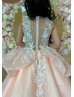 Pink Beaded Lace Tulle Peplum Luxury Flower Girl Dress